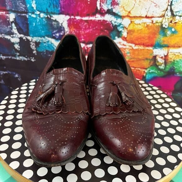 Florsheim Burgundy Leather Kiltie Tassel Wingtip Slip On Loafer Size 9 Medium - Picture 2 of 9